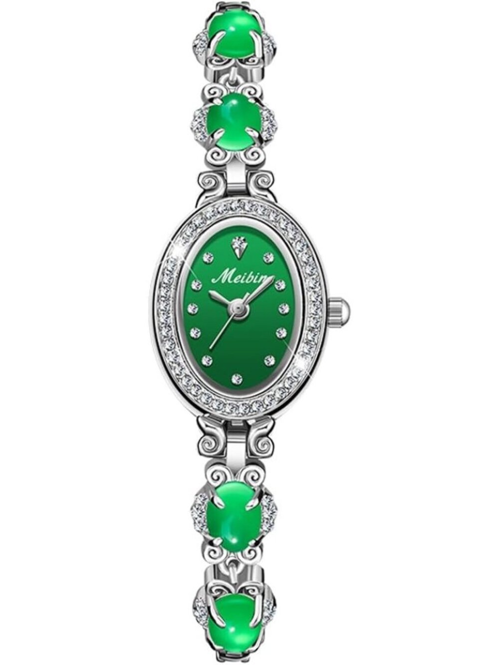 Women's Silver Crystal Diamond Bangle Ladies Bracelet Luxury Oval Wrist Watch